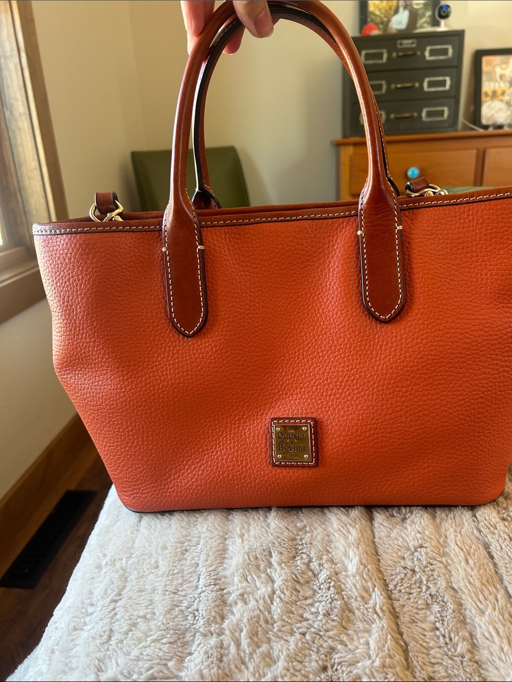 Dooney & Bourke Orange Pebbled Leather Small Tote with Top Handles